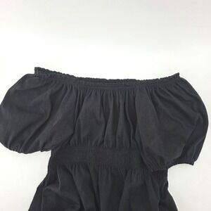 Old Navy Black Smocked Puff Sleeve Square Neck Off Shoulder‎ Peplum Top Size M